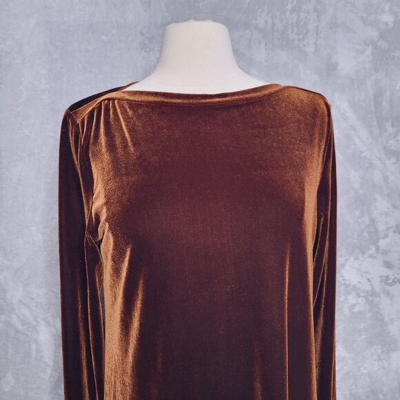 Vintage J JILL Chocolate Brown Long Sleeve Maxi Dress Size M *Tall Velour Velvet - Picture 7 of 10